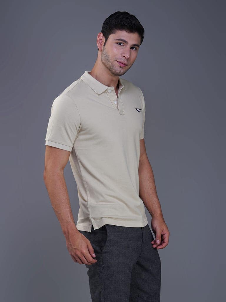 Solid Polo Shirt -BEIGE view 4