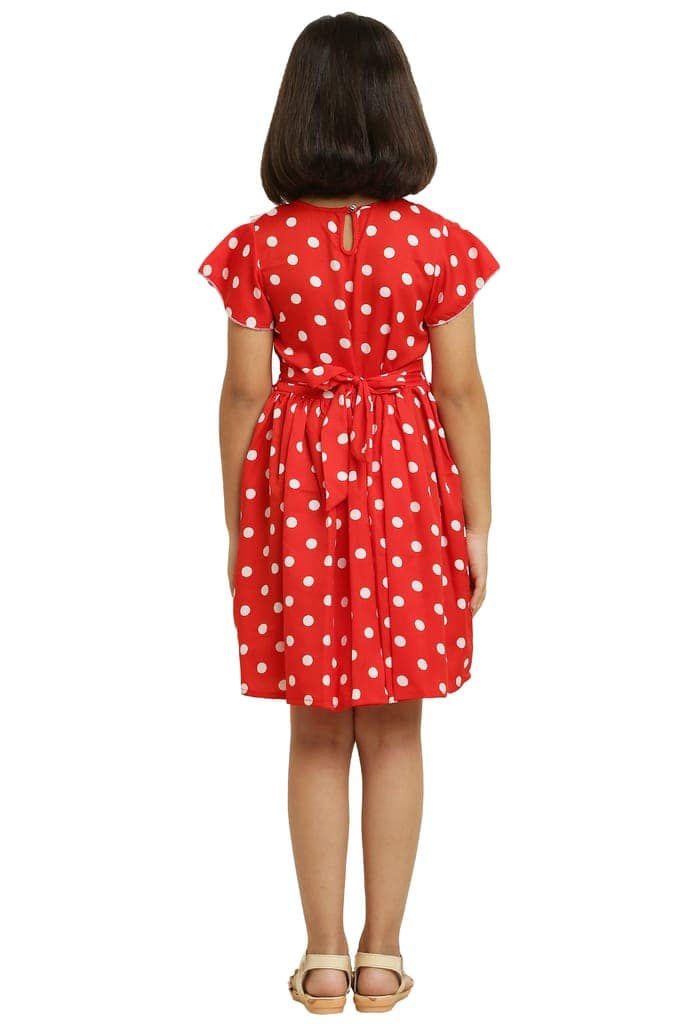 Tripti Enterprises Girls ethnic Printed Frock-Red Dot with Lining & Frill. view 4