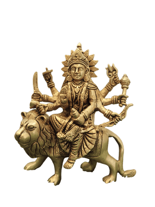 Brass Statue of Durga Maa Riding a Lion