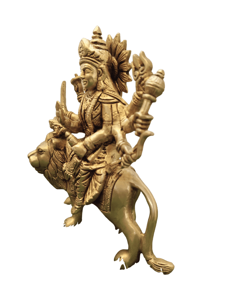 Brass Statue of Durga Maa Riding a Lion view 2