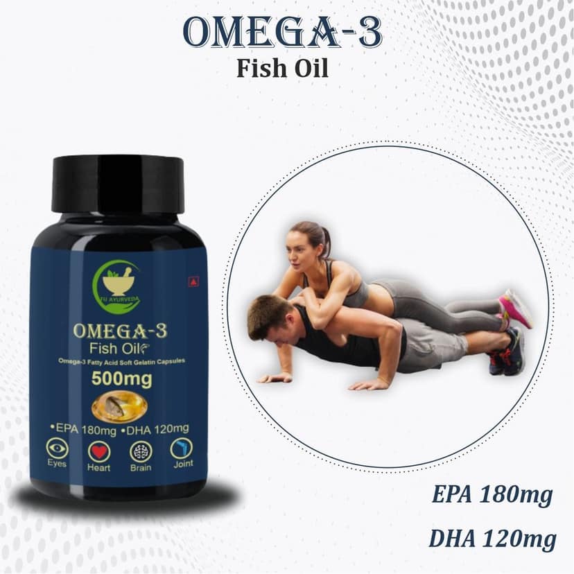 FIJ AYURVEDA Omega 3 Fish Oil Fatty Acid (180 mg EPA & 120 mg DHA) | Omega3 Capsule Supports Healthy Heart, Joint & Eye Care for Men & Women - 500mg 60 softgel view 2
