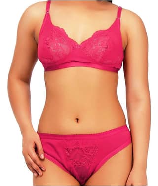 TCG Pink Cotton Lycra Bra & Panty Set