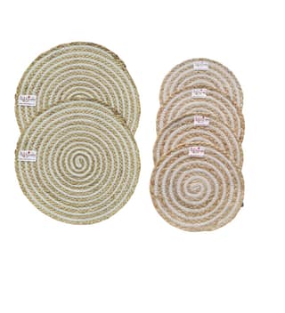 Round table mats cotton placemats (pack of 6) | Big Mats & Hotpads / trivets, Heat Resistant, Reversible Use (Cotton-Jute) by Bulky Santa