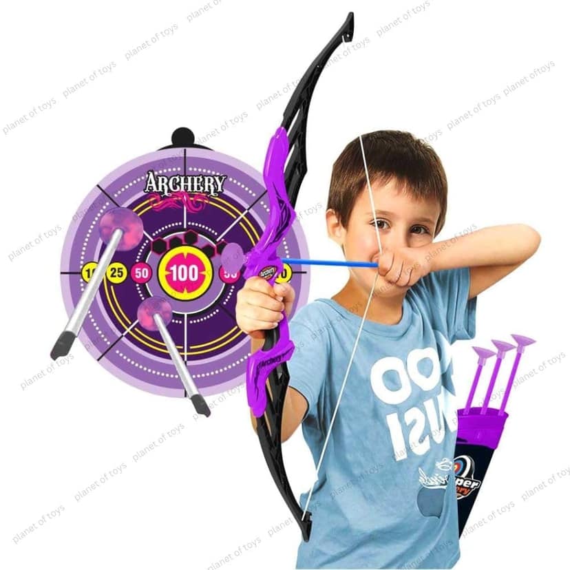 Planet of Toys Archery Set for Kids Bow & Arrow Toys for Boys & Girls | Bow Arrow Teer Dhanush Target Game for Kids - Purple view 2