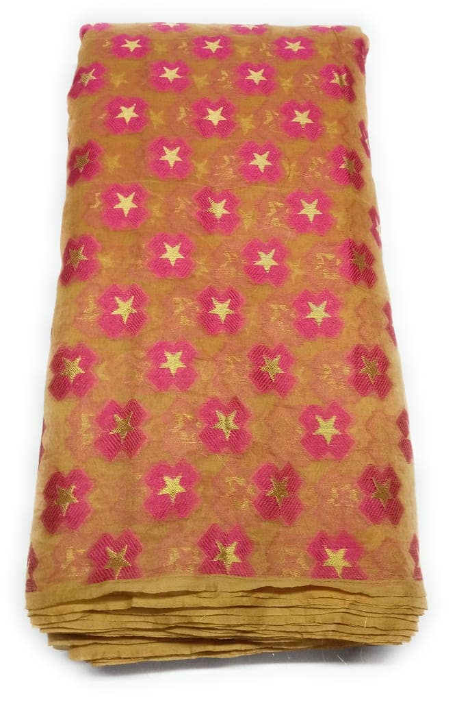 Women Chanderi Blend Cotton Banarasi Fabric - Golden With Jacquard Work | Perfect for Blouse, Ethnic Wear, Evening Gowns, and Home Decor view 6