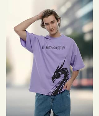 Leotude Men Cotton Blend Oversized Fit Printed T-Shirt ( Purple )