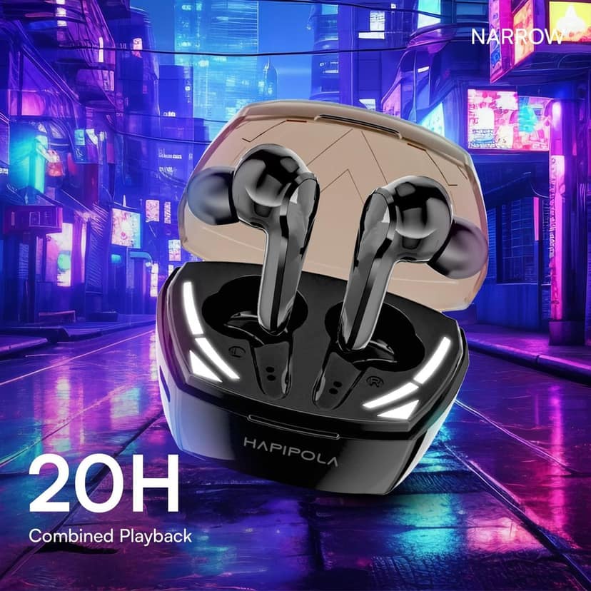 HAPIPOLA Narrow Immersive Audio | Bluetooth v5.2 10mm Driver | 100 Hours Stand-by | White Light 23 Hours Combined Playback | Touch Control Type C Interface | Good Bass view 4