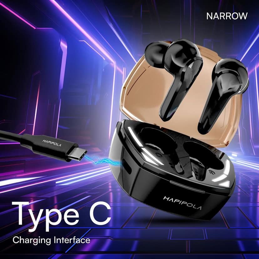 HAPIPOLA Narrow Immersive Audio | Bluetooth v5.2 10mm Driver | 100 Hours Stand-by | White Light 23 Hours Combined Playback | Touch Control Type C Interface | Good Bass view 5