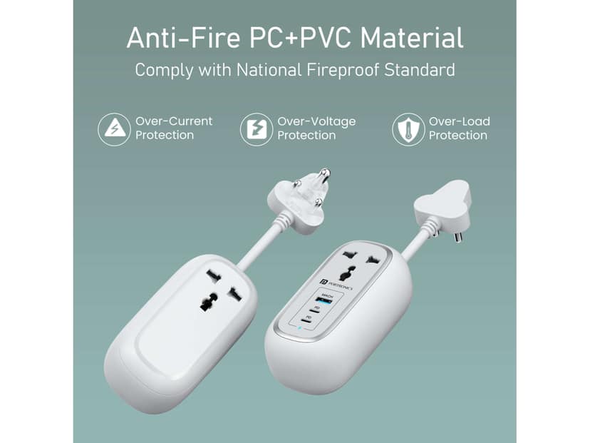 Portronics Volt 65 Pro 2 X Type C PD Port, 1 X USB-A Port, 2 X AC Port, 1M Cable Copper Length - White view 4