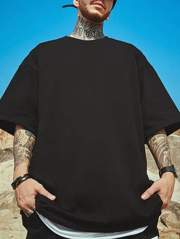 SCOTT FINCHER Men's Black Oversized T-Shirt | Streetwear Hip Hop Style | Loose Fit Casual Top : AA(PARN)BLACK