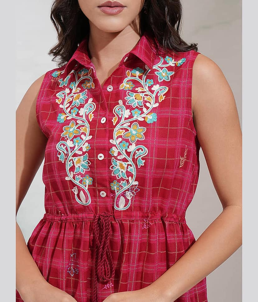 Vishudh Women Polyester Shirt Dress ( Red ) view 5