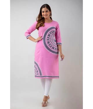FABRR - Pink Cotton Women's Straight Kurti ( Pack of 1 )