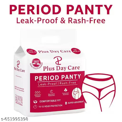 Plus Day Care Period Pant for Women | Leak Proof & Rash Free | 360° Leak Protection | Super Absorbent Disposable Period Pant | Comfortable Fit | Pack of 10 view 2