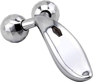 3D Facial Roller Massager, 360° Rotating Face & Body Contour Tool, Skin Tightening, Anti-Ageing, Lymphatic Drainage, Metallic Silver