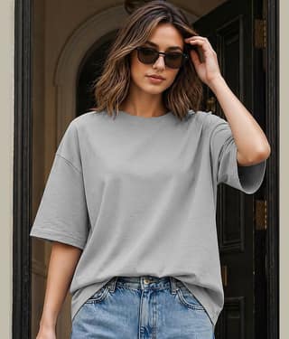 AOOSH Women Cotton Blend Solid Oversized Fit Round Neck T-Shirt ( Green )
