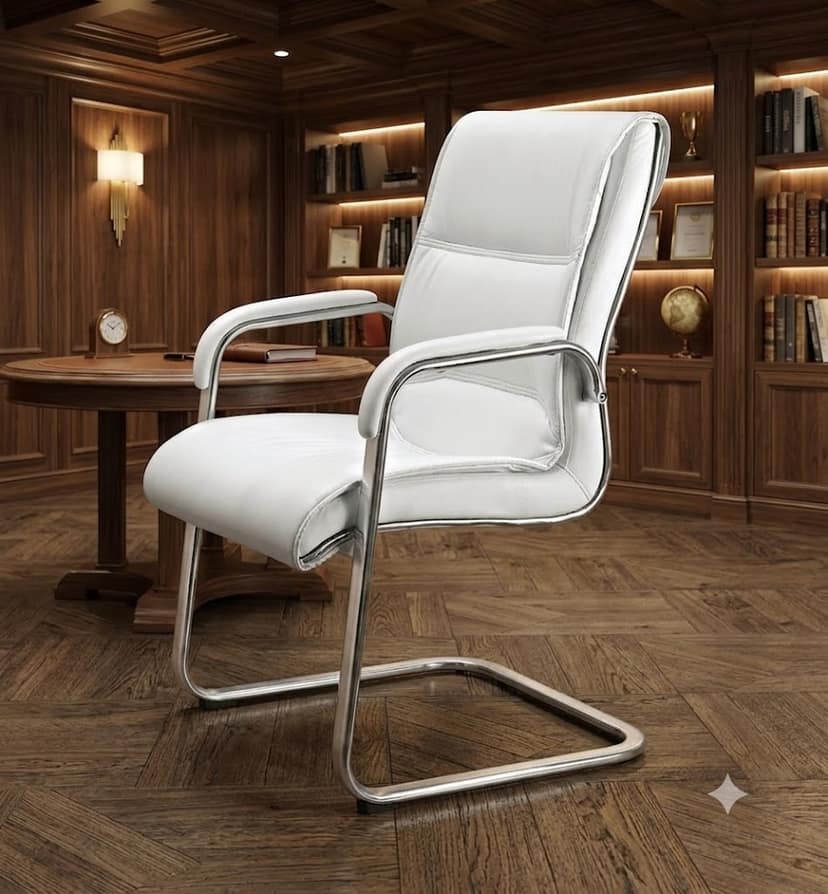 Kantva Premium White Visitor Office Chair with Cushioned Seat and Chrome Frame view 2