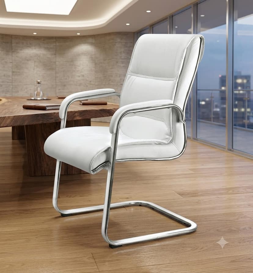 Kantva Premium White Visitor Office Chair with Cushioned Seat and Chrome Frame view 3