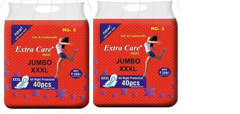 Extra Care Red Maxi Sanitary Pads for Women | Skin Friendly, Odour free Sanitary Napkins for Day & Night Leak Protection (80 Sanitary Pad, Size 3XL) Pack 2
