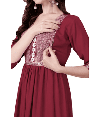 Gowtram Maroon Rayon Maternity Tunics