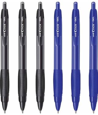 Uni Ball Click Gel Gel Pen (Pack Of 6, Black, Blue)