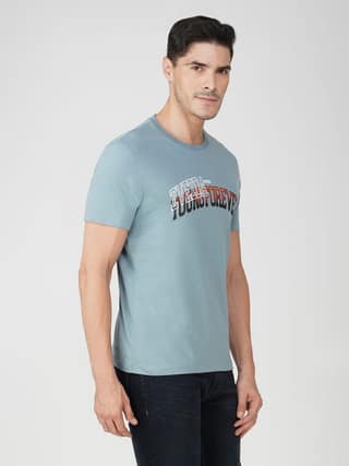Cotton Graphic Print T-Shirt for Men-Sky Blue