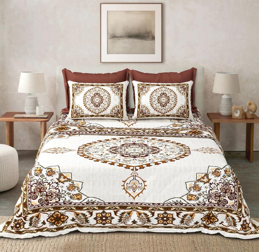 DHRUVINSR Luxury Super King Bed Size Cotton bedsheet with 2 Pillow Covers, Hand Block Floral Print ,274x274 cm,108 * 108 inches, 9*9 ft