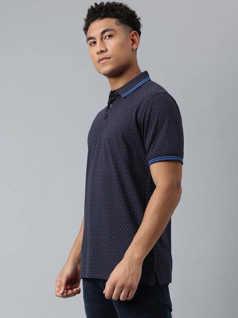 Men Dull Navy Regular Fit Polo Neck T-Shirt view 3