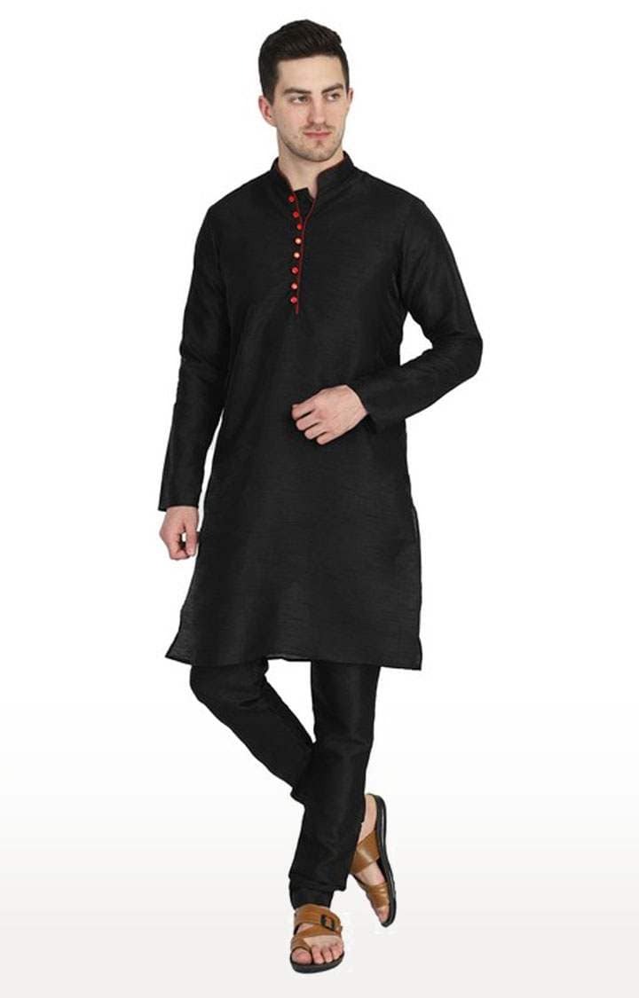 Tahvo Men Solid Black Kurta with Churidar