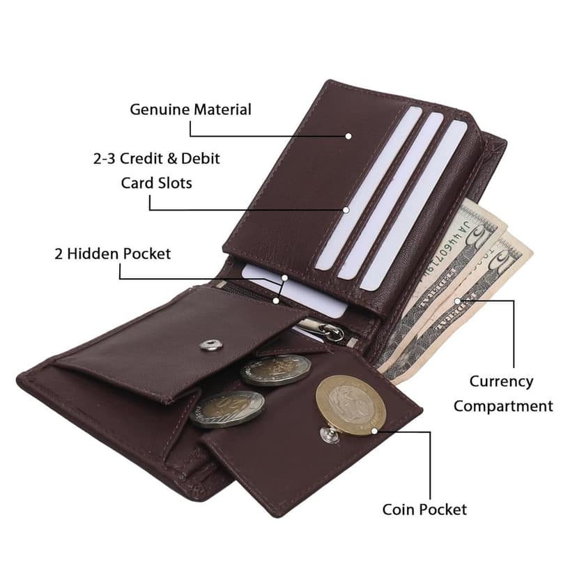 QufiCraft Genuine Leather Two Fold Wallet | Credit/Debit Card/Slim Minimalist | Office ID for Mens and Boys RFID Protection (10 Card Slots) (Brown) view 2