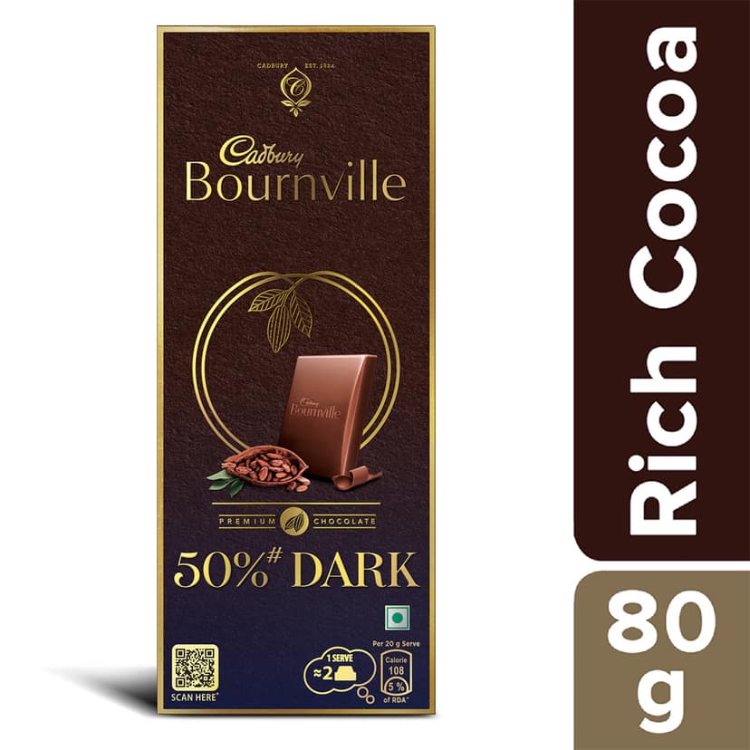 Cadbury Bournville Rich Cocoa - 50% Dark Chocolate Bar, 80 g view 3