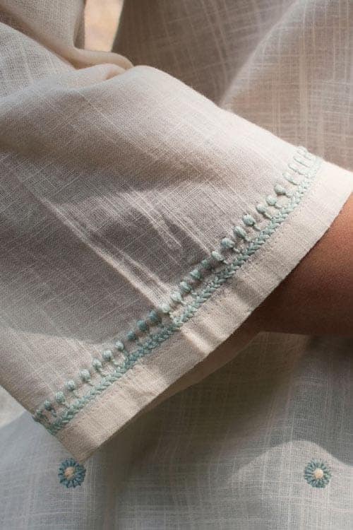 Avani Chikankari Off white Pure Cotton 3Q Sleeve Top view 6