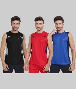 FTX Polyester Regular Fit Colorblock Sleeveless Men's Round T-Shirt - Blue ( Pack of 3 )