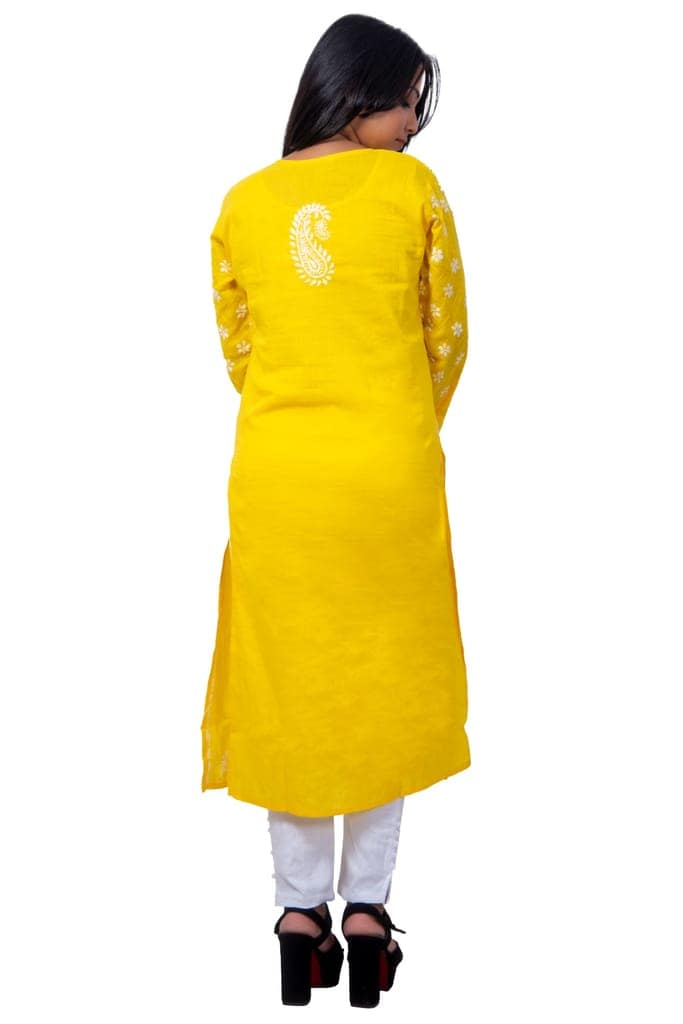 Chikan Art Handicraft Yellow Chikankari Women Kurta view 3