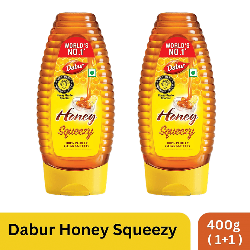 Dabur 100% Pure Honey - Sourced From Pristine Sources Like Himalayas & Sunderbans, 400 G (Buy 1 Get 1 Free)