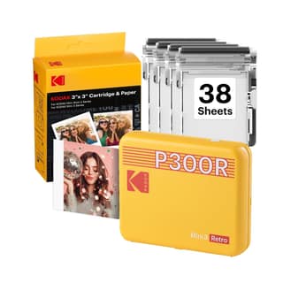 KODAK Mini 3 Retro 3x3 Portable Photo Printer, 4PASS, 38 Sheets, Yellow KODAK Mini 3 Retro 3x3 Portable Photo Printer, 4PASS, 38 Sheets, Yellow - Yellow / Printer + 68 Sheets Bundle