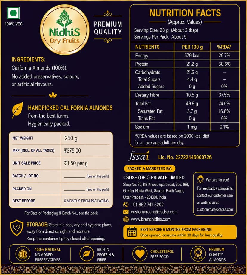 NidhiS Dry Fruits California Almond Kernels view 2