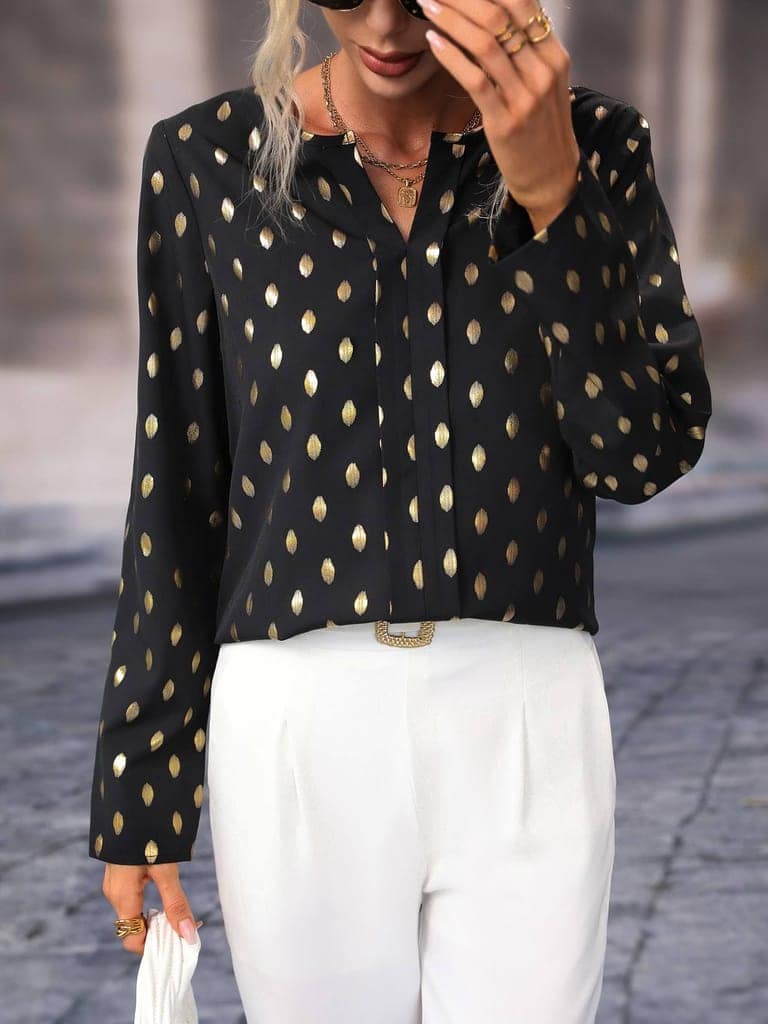 Chic Gold Polka Dot Blouse for Women for Dressy or Casual Wear view 4