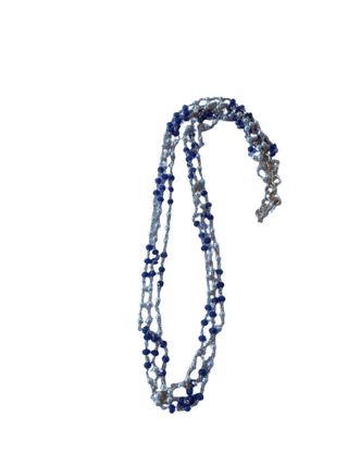 Blue Sapphire and Pearl Beaded Chain Necklace in One Gram Gold
