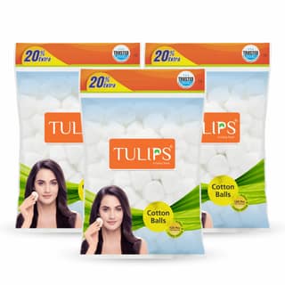 Tulips Nail Polish Remover, White Cotton Ball 120 Pcs in a Ziplock Bag (Pack of 3)