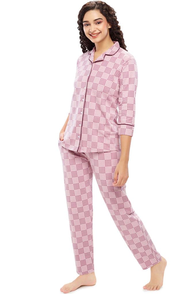 ZEYO Women's Cotton Green Star Printed Night suit set view 3