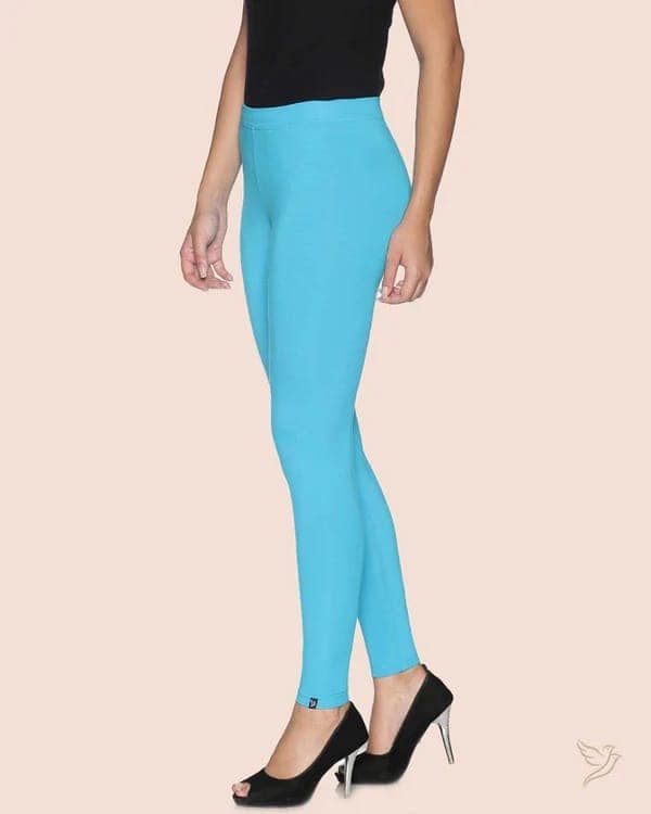 CHINTELS Churidar Ethnic Wear Legging (Light Blue, Solid) view 2