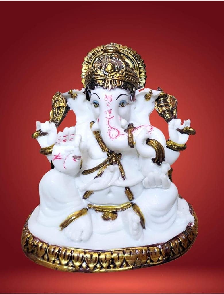 White Marble गणेश जी Statue for Home Decor - 8 Inches