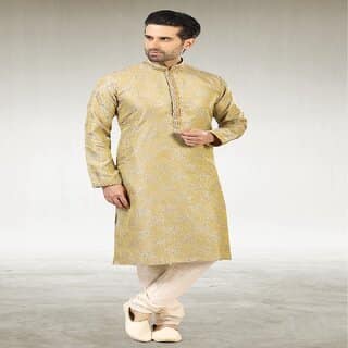 Raivat Ethnic Gold Beige Colour Jacquard Silk Brocade Kurta Pajama 1026