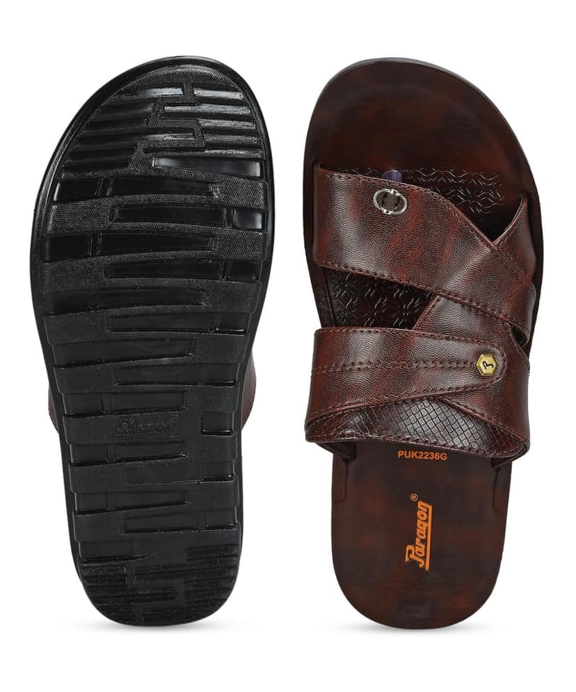 Paragon Men's Slip-on Brown Sandals for Men | Comfortable Sole & Durable view 5