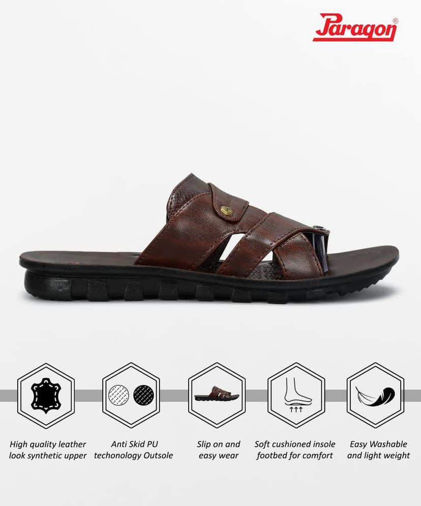 Paragon Men's Slip-on Brown Sandals for Men | Comfortable Sole & Durable view 9