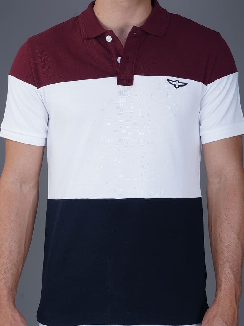 Men’s Premium Cotton Color Block Polo T-shirt Maroon/white/Navy view 4