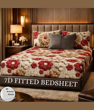 SWIZIER Cotton 1 Double Fitted Bedsheet with 2 Pillow Covers ( 198 cm x 182 cm ) , Red