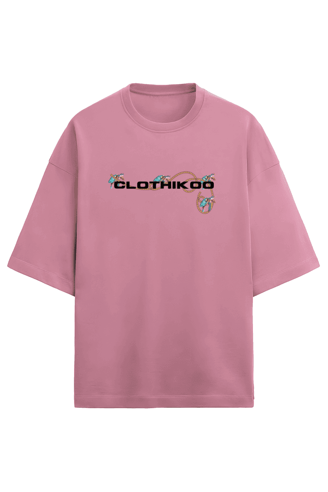Clothikoo Oversized T-Shirt (Turtle Print, 100% Cotton, 240 GSM, Pink Colour) view 2