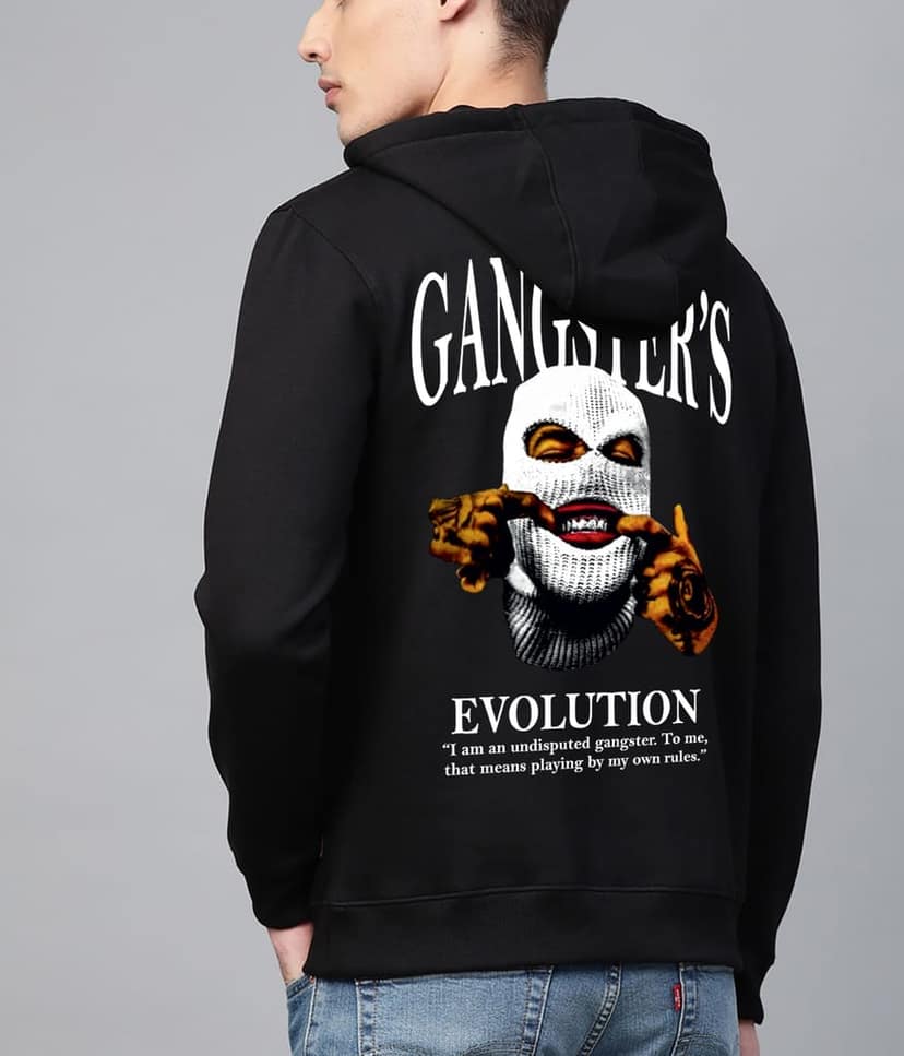 SCOTT FINCHER Men's Black Graphic Hoodie "Gangster's Evolution" : AA(RSHOD)BLACK_53