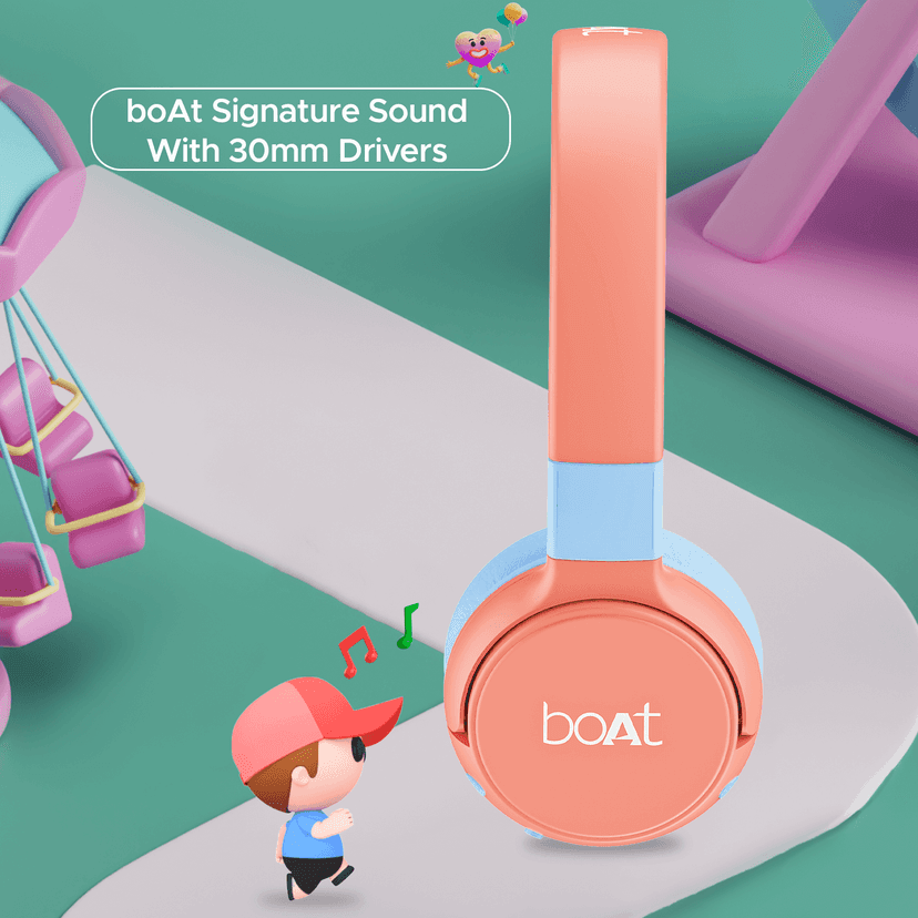 boAt Rockid Rush | Kids Wireless Bluetooth Headphone with 10Hours Playback, 30mm drivers, 85 dB Loudness Limit Coral view 4